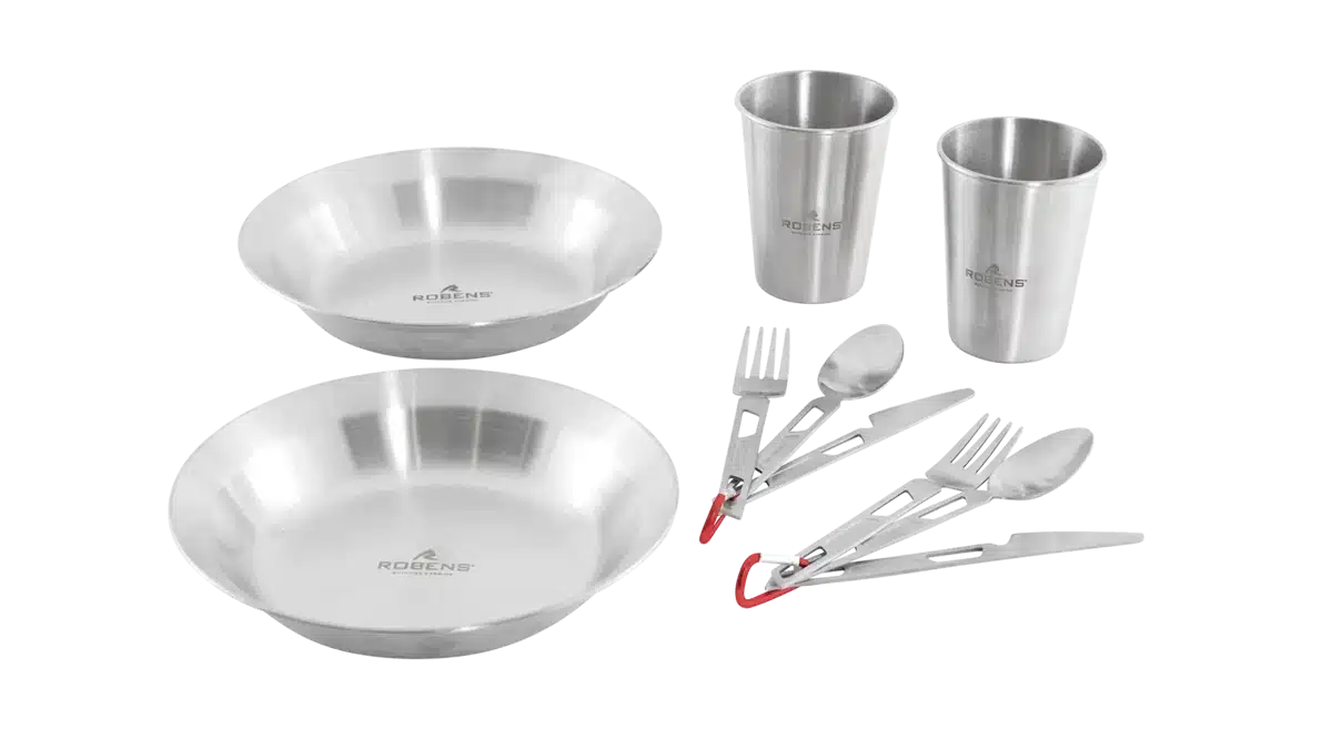 Set completo di piatti, bicchieri e posate in acciaio inox - Robens Sierra Steel Meal Set